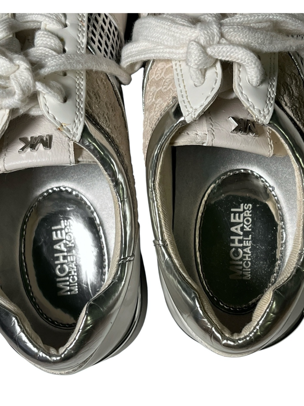 NWOT MICHAEL KORS Allie Trainer Sneakers White Silver Suede Leather Upper 6.5 - Picture 11 of 14